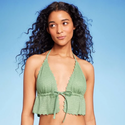 Women's Crochet Tie-Front Longline Bikini Top - Wild Fable⢠Soft Green - Image 2