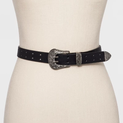 Women's Double Perf Western Belt - Wild Fable Black