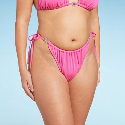 Women's Side-Tie Adjustable Extra High Leg Lurex Plisse Textured Bikini Bottom - Wild Fable⢠- Image 6