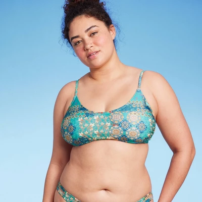 Women's Scoop Front Bralette Bikini Top - Wild Fable⢠Blue Patchwork Print - Image 3