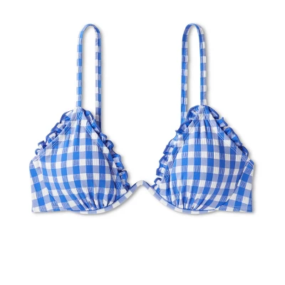 Women's Ruffle Trim Textured Underwire Bikini Top - Wild Fable⢠Cobalt Blue Gingham Print - Image 5