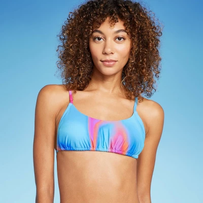 Women's Tunnel Front Bralette Bikini Top - Wild Fable⢠Blue Marble Print - Image 7