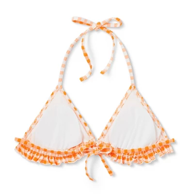 Women's Ruffle Detail Triangle Bikini Top - Wild Fable⢠Orange Gingham - Image 6