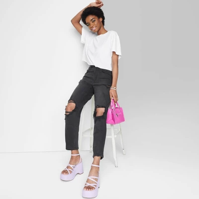 Women's Super-High Rise Curvy Tapered Jeans - Wild Fable⢠Black Wash - Image 3