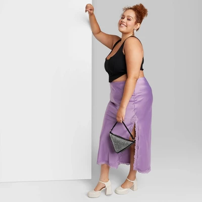 Women's Satin Lace Trim Midi Skirt - Wild Fable⢠- Image 3