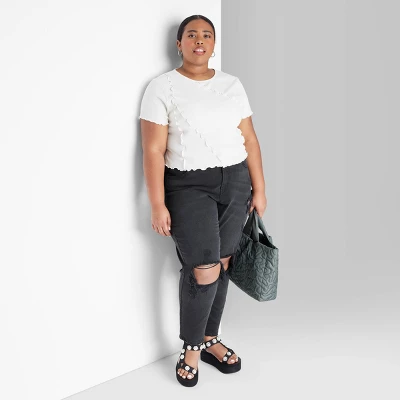 Women's Super-High Rise Curvy Tapered Jeans - Wild Fable⢠Black Wash - Image 4