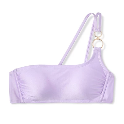 Women's Ring Detail One Shoulder Bralette Bikini Top - Wild Fable⢠Shiny Light Purple - Image 5