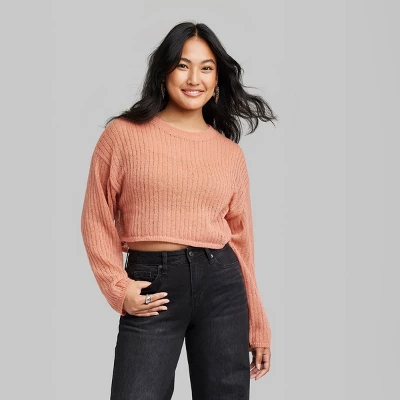 Women's Crewneck Open Knit Cropped Pullover - Wild Fableā¢