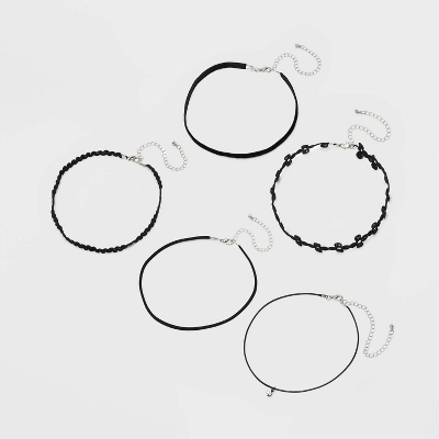 Velvet And Simulated Pearl Charm Choker Set 5pc - Wild Fable⢠Black - Image 2