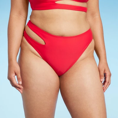 Women's Side Cut Out Mid-Rise High Leg Cheeky Bikini Bottom - Wild Fable⢠Red - Image 3