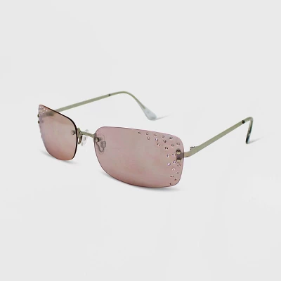 Women's Rhinestone Rimless Metal Rectangle Sunglasses - Wild Fable⢠Silver