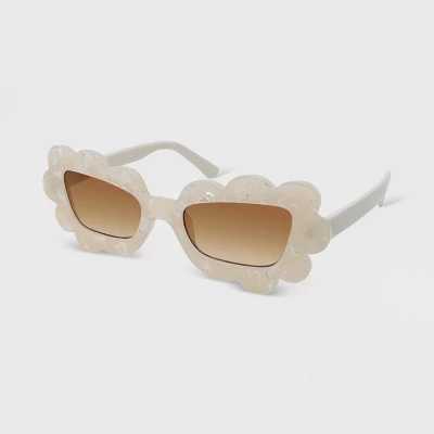 Women's Solid Plastic Novelty Marbleized Cateye Sunglasses - Wild Fable⢠Ivory