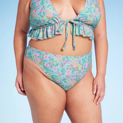 Women's Mid-Rise Cheeky High Leg Bikini Bottom - Wild Fable⢠Green Floral Print - Image 3