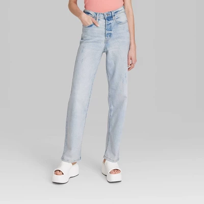 Women's Super-High Rise Distressed Straight Jeans - Wild Fable⢠Light Wash