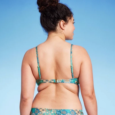 Women's Scoop Front Bralette Bikini Top - Wild Fable⢠Blue Patchwork Print - Image 4