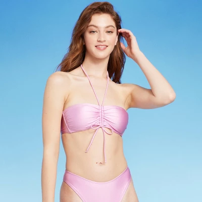 Women's Cinch-Front Halter Bandeau Bikini Top - Wild Fable⢠Shiny Pink - Image 2