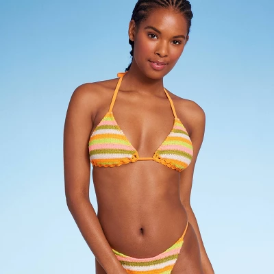 Women's Crochet Triangle Bikini Top - Wild Fable⢠Orange Multi Striped - Image 5
