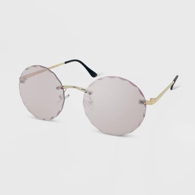 Women's Metal Rimless Beveled Mirror Round Sunglasses - Wild Fable⢠Rose Gold