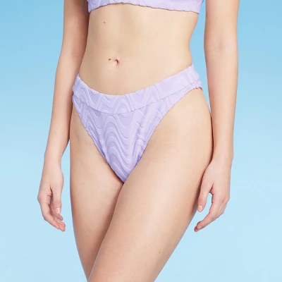 Women's Wavy Terry Textured Mid-Waist Ultra High Leg Cheeky Bikini Bottom - Wild Fable⢠Lilac Purple - Image 7