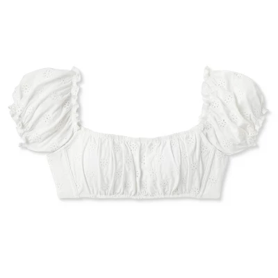 Women's Puff Sleeve Eyelette Bralette Bikini Top - Wild Fable⢠White - Image 5