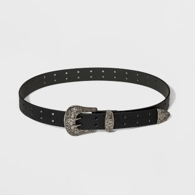 Women's Double Perf Western Belt - Wild Fable Black - Image 2