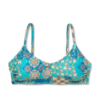 Women's Scoop Front Bralette Bikini Top - Wild Fable⢠Blue Patchwork Print - Image 5