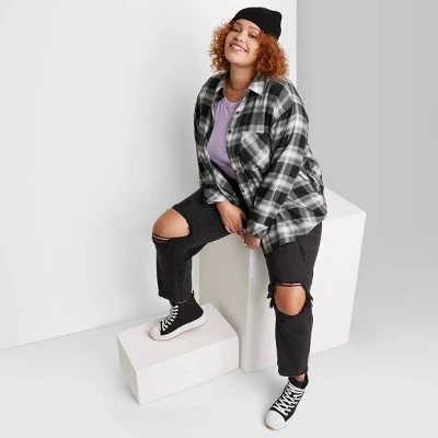 Women's Oversized Button-Down Flannel Shirt - Wild Fable⢠Plaid - Image 3