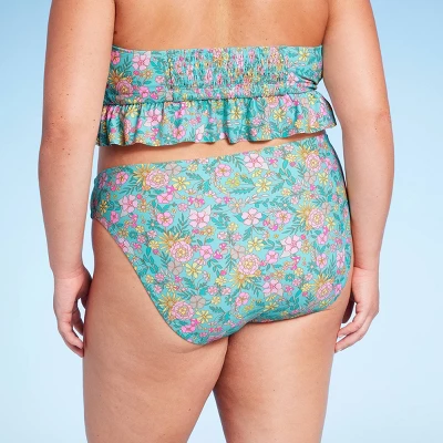Women's Mid-Rise Cheeky High Leg Bikini Bottom - Wild Fable⢠Green Floral Print