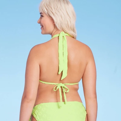 Women's Daisy Textured Ring Front Triangle Bikini Top - Wild Fable⢠Green