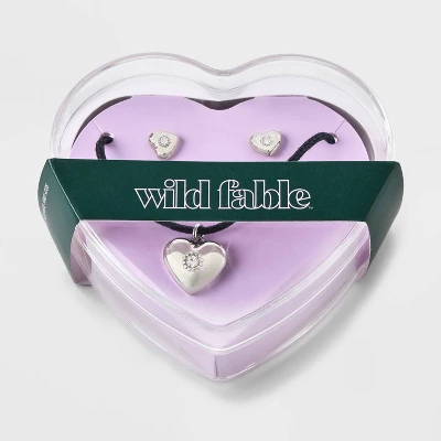 Heart Cord And Ear Pendant Necklace Set 2pc - Wild Fable⢠Black/Silver - Image 2