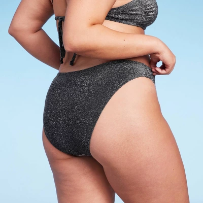 Women's High Leg Cheeky Bikini Bottom - Wild Fable⢠Black Lurex - Image 4