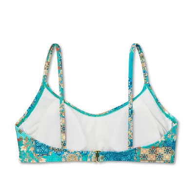 Women's Scoop Front Bralette Bikini Top - Wild Fable⢠Blue Patchwork Print - Image 6