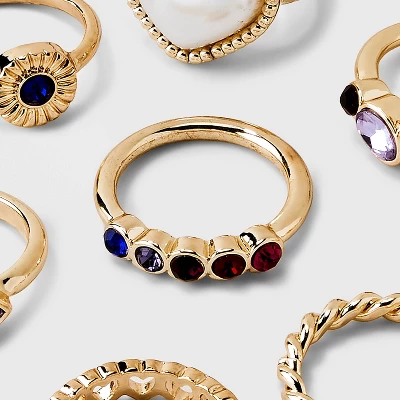 Simulated Pearl Heart And Stone Ring Set 8pc - Wild Fable⢠Gold