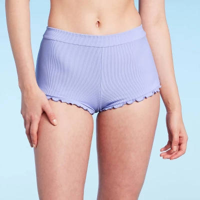 Women's Ruffle Detail Ribbed Cheeky Boyshorts Bikini Bottom - Wild Fable⢠Purple - Image 3