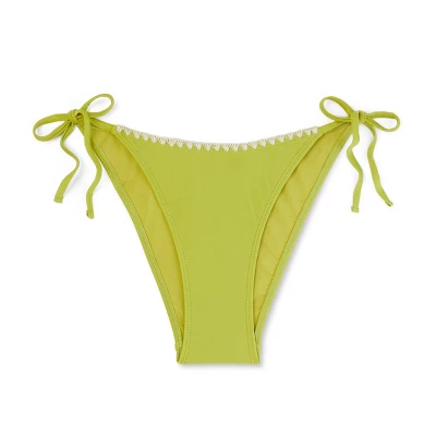 Women's Crochet Trim Side-Tie High Leg Extra Cheeky Bikini Bottom - Wild Fable⢠Green - Image 5
