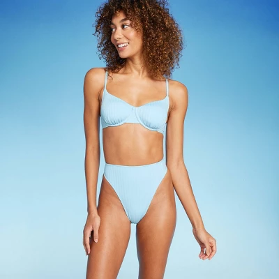 Women's Ribbed High Leg Cheeky High Waist Bikini Bottom - Wild Fable⢠- Image 2