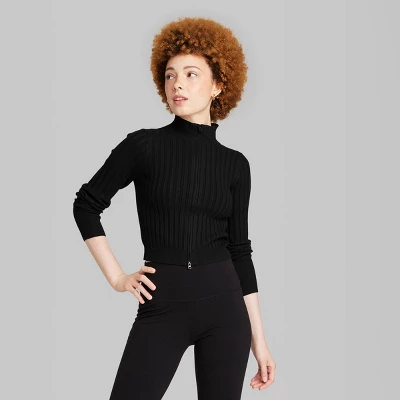 Women's Fitted Mock Turtleneck Zip-Up Cardigan - Wild Fableā¢