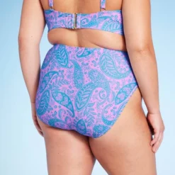 Women's Paisley Print High Waist Medium Coverage High Leg Bikini Bottom - Wild Fable⢠Blue/Pink