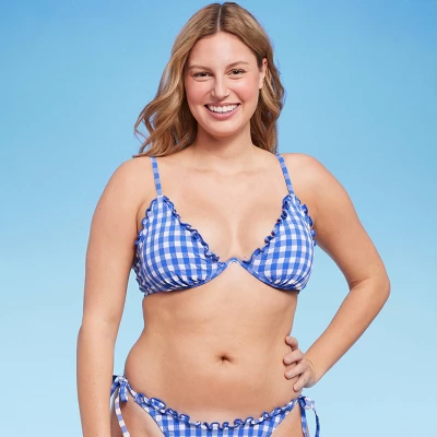 Women's Ruffle Trim Textured Underwire Bikini Top - Wild Fable⢠Cobalt Blue Gingham Print - Image 3