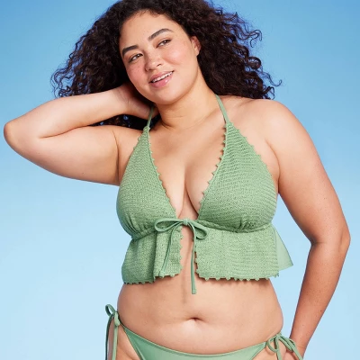 Women's Crochet Tie-Front Longline Bikini Top - Wild Fable⢠Soft Green - Image 3