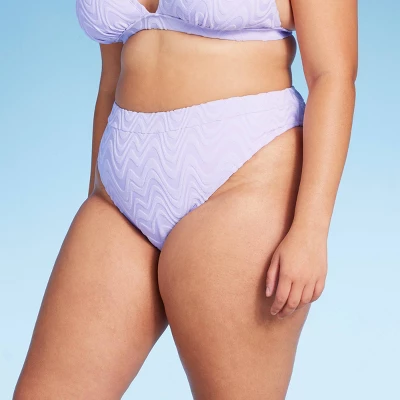 Women's Wavy Terry Textured Mid-Waist Ultra High Leg Cheeky Bikini Bottom - Wild Fable⢠Lilac Purple - Image 8