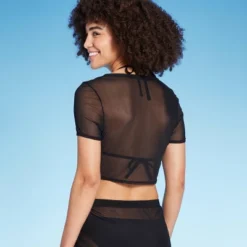 Women's Mesh Drawstring Ruched Cover Up Top - Wild Fableā¢