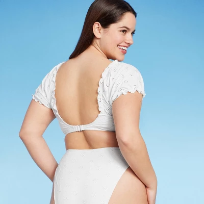 Women's Puff Sleeve Eyelette Bralette Bikini Top - Wild Fable⢠White - Image 4