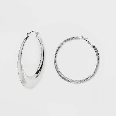 Twisted Chunky Hoop Earring Set 3pc - Wild Fable⢠Silver