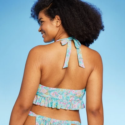 Women's Ruffle Tie-Front Halter Bikini Top - Wild Fable⢠Green Floral Print - Image 4