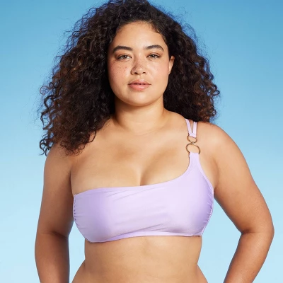 Women's Ring Detail One Shoulder Bralette Bikini Top - Wild Fable⢠Shiny Light Purple - Image 3