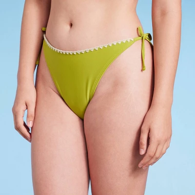 Women's Crochet Trim Side-Tie High Leg Extra Cheeky Bikini Bottom - Wild Fable⢠Green - Image 3