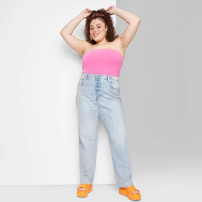 Women's Super-High Rise Distressed Straight Jeans - Wild Fable⢠Light Wash - Image 4