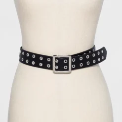 Women's Double Laser Cut Adjustable Western Grommet Belt - Wild Fable⢠Black