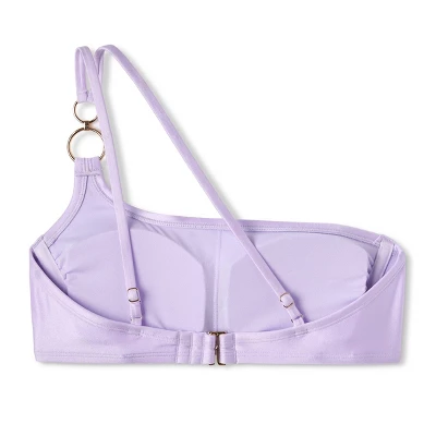 Women's Ring Detail One Shoulder Bralette Bikini Top - Wild Fable⢠Shiny Light Purple - Image 6